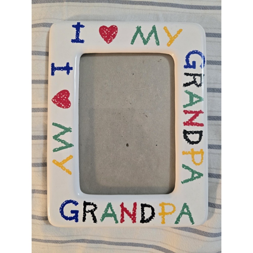 Vtg 'I Love My Grandpa' Colorful Ceramic Picture Frame Holds 4x6 Photo FLAW